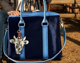 Bolso de mano de piel de vaca, bolso de hombro de piel con pelo occidental hecho a mano