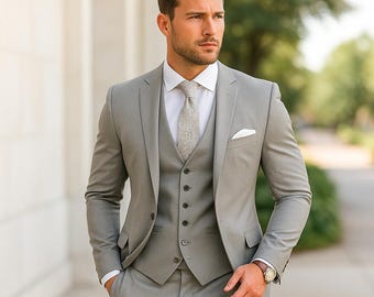 メンズ ダークグレー 3ピーススーツ – クラシックスリムフィット 結婚