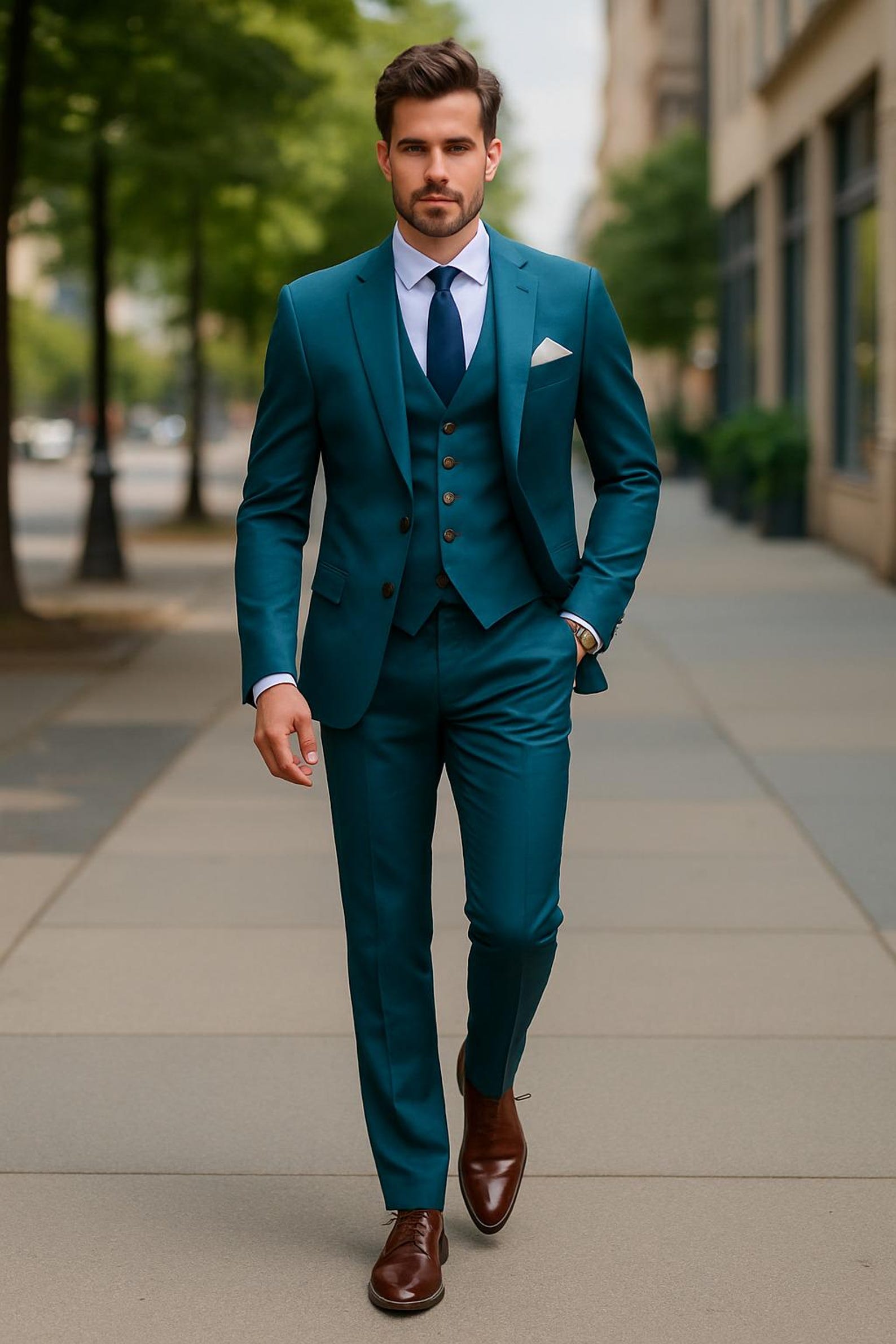 20122 Blue Slim Fit 3 Piece Tuxedo Suit main image 0