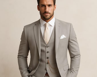 Elegante abito a tre pezzi grigio chiaro da uomo / Abito su misura per matrimoni e occasioni formali