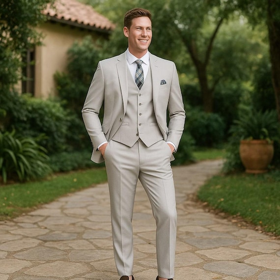 Silver Piece Slim Fit Suit for Men Groom Groomsmen Wedding