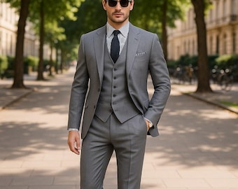 Grey 3 Piece Slim Fit Suit for Men | Wedding, Prom, Groom & Formal Gift