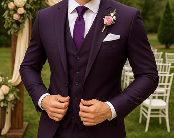 Purple Slim Fit 3-Piece Suit: Custom Wedding Groom Tuxedo