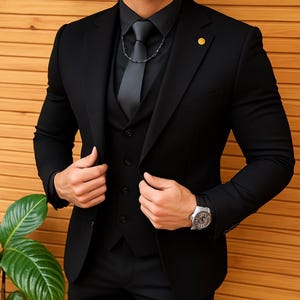 Men&#39;s 3 Piece Suit | Black Tuxedo Suit | Formal Wedding Guest Suit | Elegant Dinner Suit for Men | Custom Tailored Prom Suit | Business Suit