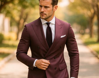 Purple Double Breasted Suit Men | Slim Fit Formal Wedding Business Outfit