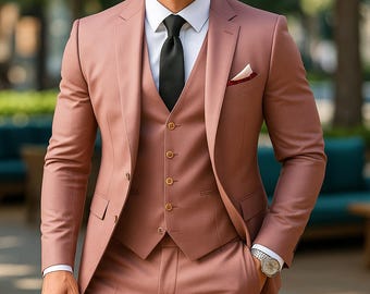 pinker Anzug 3-Teiler | Slim Fit formelles Outfit | Hochzeit Abschlussball Bräutigam Verlobung Kleidung