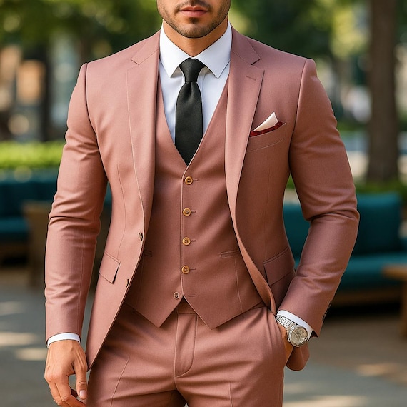 Pink 3 Piece Suit Men | Slim Fit Formal Outfit