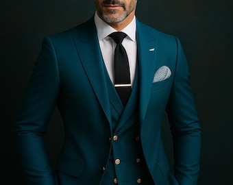 Teal Blue Slim Fit 3 Piece Suit | Handmade Wedding Tuxedo