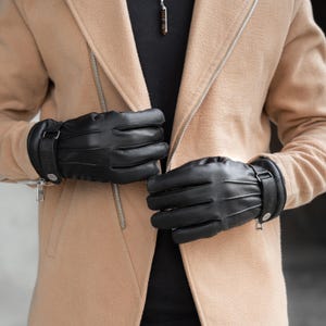 Handmade Black Leather Winter Gloves: Thermal Lined Driving Gloves