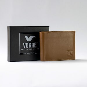 Cartera plegable de cuero de grano completo con bloqueo RFID para hombre de VOKRE, Desire