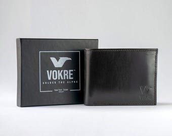 Men’s Genuine Leather Bifold Wallet – Shiny Buffalo Leather, RFID Blocking, Sleek Style, Dark Brown