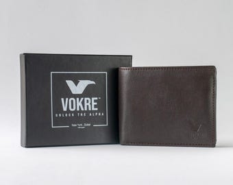 VOKRE Men’s RFID Blocking Full Grain Leather Bifold Wallet, Desire