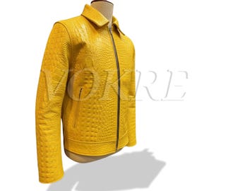 Handcraft Men’s Alligator Embossed | Luxury Exotic Textured Leather Jacket | Designer Style Bold Statement Outerwear