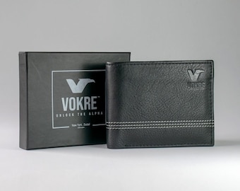 Cartera plegable de cuero negro hecha a mano: diseño minimalista RFID