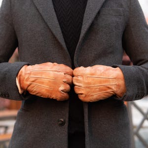 Distress Lammfell Lederhandschuhe mit Fleece-Futter - Vintage Tan Bequeme Passform, weiche, warme Winter Autohandschuhe für Herren & Damen