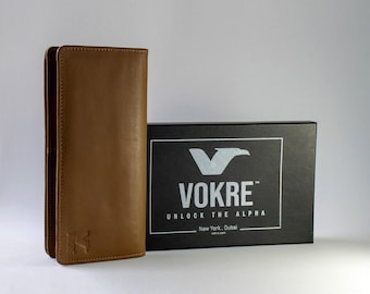 Handmade Leather Long Wallet : Slim Bifold Checkbook, RFID Blocking, Christmas Gift for Him