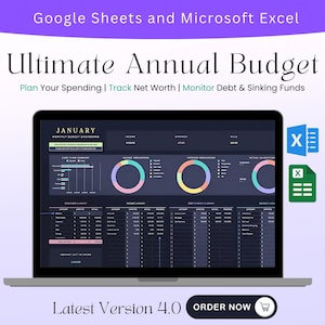 Ultimate Annual Budget Spreadsheet Google Sheets Excel Budget Template Monthly Budget Planner Family Weekly Yearly Budget Tracker Dark Mode