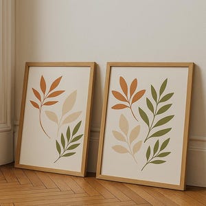 Conjunto de carteles botánicos bohemios | Conjunto de 2 cuadros de pared ilustración plantas | Arte mural digital PDF A1-A3 | Descarga de arte lineal bohemio