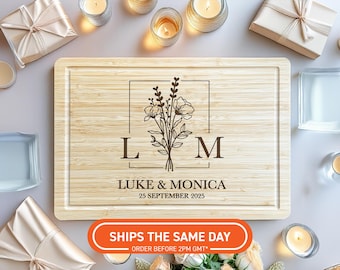 Planche à découper de mariage personnalisée, cadeau de planche à découper en bois gravée personnalisée pour couple, jeunes mariés, décoration de cuisine, anniversaire