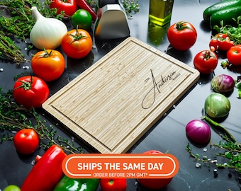 Tabla de cortar de madera grabada con nombre - Regalo personalizado para la cocina - Tabla de quesos personalizada para pareja, hogar o aniversario