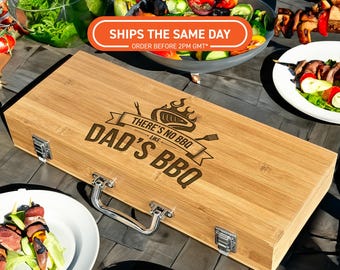 Ensemble de barbecue en bambou gravé - Cadeau personnalisé d'outils de barbecue pour les couples, cadeau de mariage, cadeau d'anniversaire, ustensiles de barbecue d'extérieur, cadeau de barbecue