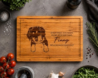 Planche à découper personnalisée, portrait de chien sur mesure, cadeau de cuisine en bois gravé