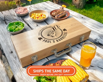 Ensemble d'outils de barbecue gravés pour garçons d'honneur - Ensemble de grils en bambou personnalisé, cadeau de mariage pour lui - Boîte de barbecue personnalisée - Accessoires de barbecue