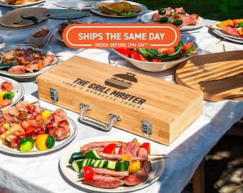 Personalised BBQ Tool Set with Engraved Case – Custom Barbecue Grill Utensils Gift for Him, Dad, or Husband, Outdoor Cooking & Father’s Day