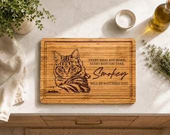 Planche à découper personnalisée pour chat, portrait d'animal de compagnie sur mesure, cadeau de cuisine gravé
