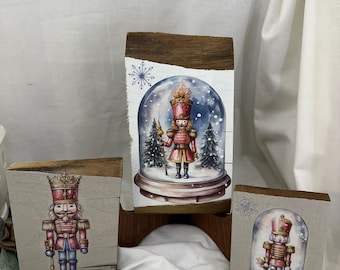 Nutcracker Christmas Wood Block Set: Reclaimed Wood Holiday Decor