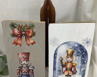Nutcracker Wood Block Shelf Sitters – Christmas Mantel Decor, Set of 2 Holiday Nutcracker Figures