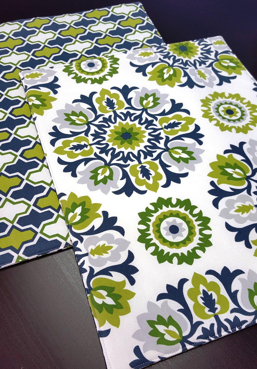 Blue and Green Reversible Placemats Medallion Placemats Etsy