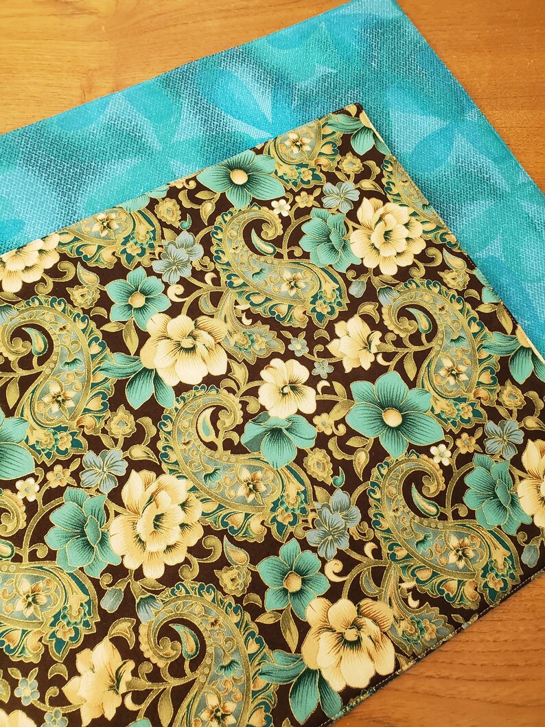 Floral Placemats Turquoise Placemats Set of 2 Brown Etsy