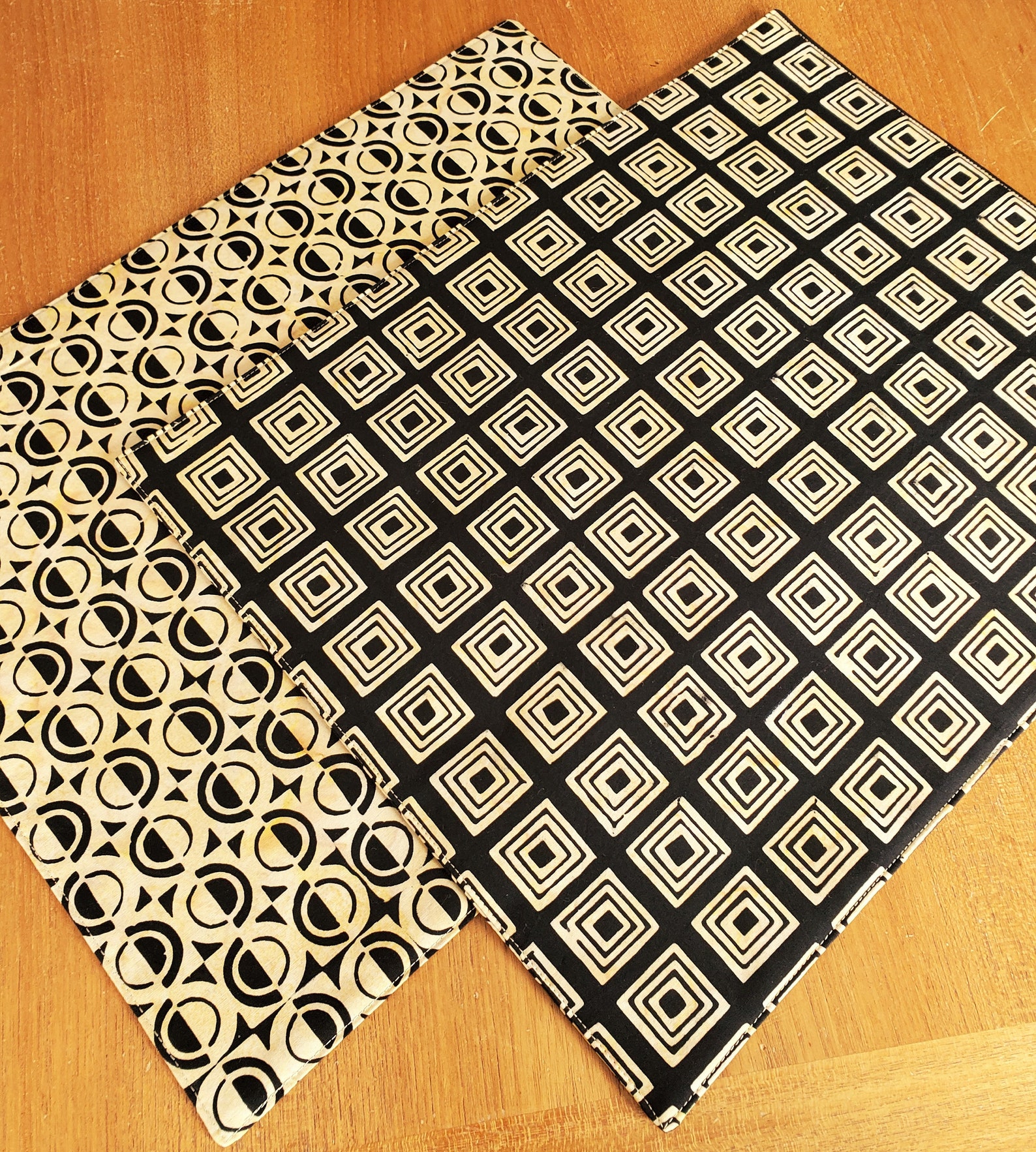 Reversible Batik Placemats Set of 2 Black and Gold Etsy