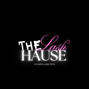 May include: White text on a black background reads "THE Lash HAUSE" with the word "Lash" in pink cursive script. Below the text is "ATLANTA LASH TECH" in smaller white text.