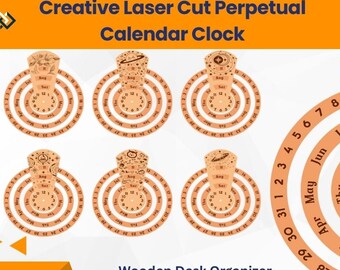 Ewiger Kalender Laser Cut: Schreibtisch Organizer aus Holz, Haus & Büro Dekor
