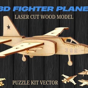 3D Fighter Plane Puzzle Kit: Laser Cut Wood Model (SVG, DXF, CDR)