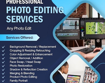 Servicio de edición de fotos personalizadas: restauración, intercambio de rostros, mejora, coloración y eliminación de personas (archivo digital)