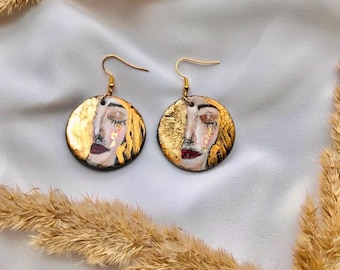 Hand-Painted Klimt Earrings: Golden Tears, Freya's Art Jewelry