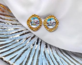 Hand-Painted Serbian Art Earrings: Sava Šumanović 'Winter in Šid'
