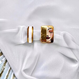 Gustav Klimt Ring Golden Tears Hand-Painted Clay Ring Artistic Statement Jewelry Handcrafted Jewelry Contemporary Art Design Gift for her