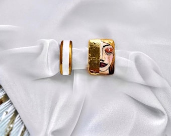 Gustav Klimt Ring: Golden Tears Hand-Painted Polymer Clay Jewelry