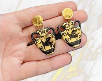 Hand-Painted Pegasus Earrings Greek Vase Art Ancient Greece Souvenir Statement earrings History teacher gift Statement earrings Gift for her