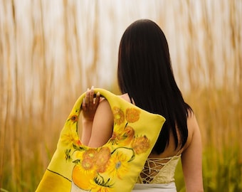 Hand-Painted Sunflower Tote Bag: Van Gogh Inspired Art Bag