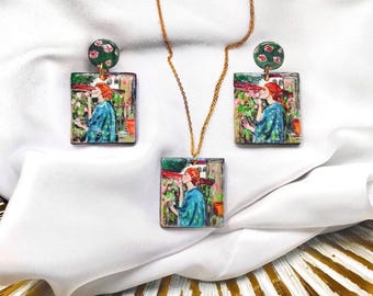 Hand-Painted Waterhouse Jewelry Set: "The Soul of the Rose" Necklace & Earrings
