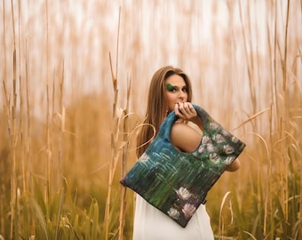 Water Lilies Tote Bag: Claude Monet Hand-Painted Art Bag