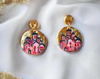 Hand-Painted Gračanica Jewelry Set: Nadežda Petrović Art, Serbian Gift