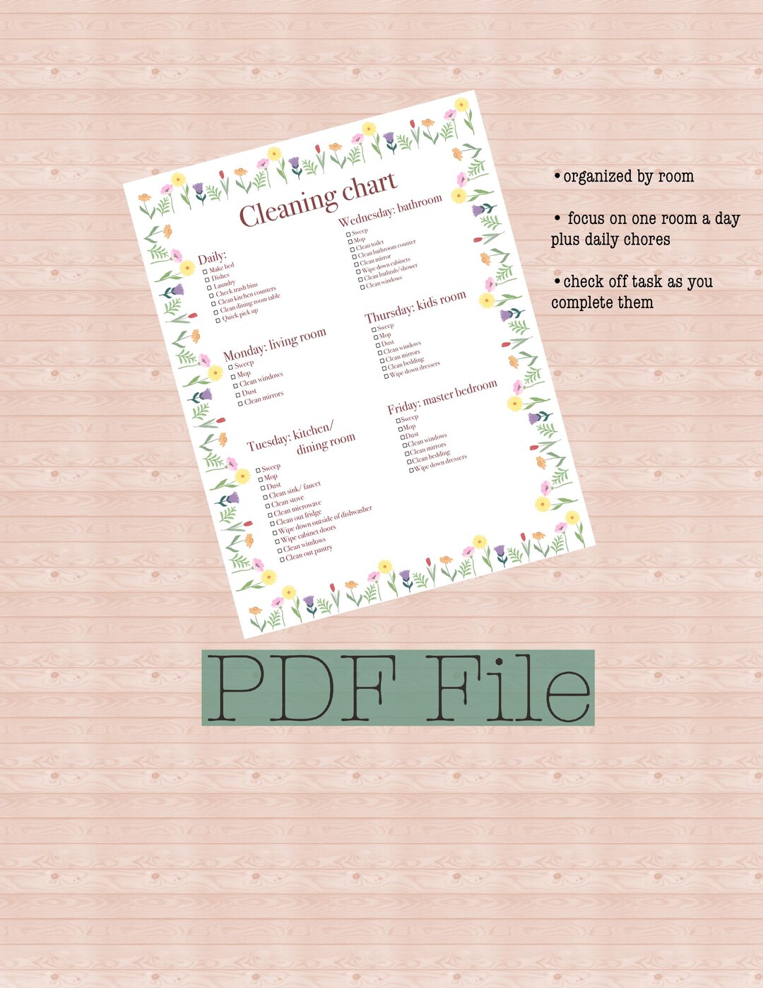 Printable Cleaning Chart Pdf - Etsy