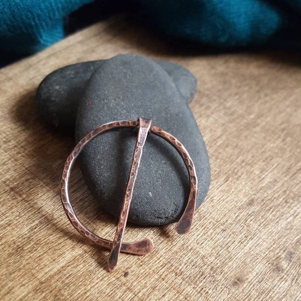Handforged Copper Penannular Shawl Pin,  | Copper Cloak Pin | Celtic Penannular Brooch | Metal Scarf Pin or Strap Fastener. Small Size.