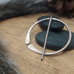 Bronze Cloak Pin, Penannular Brooch | Hand Forged Viking Pin. Celtic Penannular Pin | Sweater Pin, Scarf Pin. Medieval Costume Jewelry.